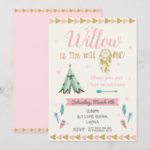 Invitación Salvaje Fiesta de un primer cumpleaños Chica Triba