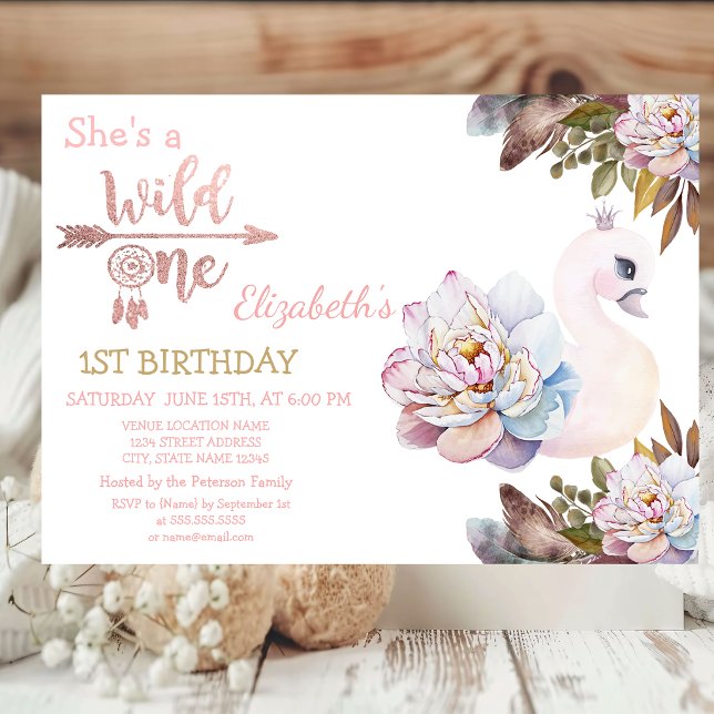 Invitación Salvaje, Flechas, Flores de Cisne, Cumpleaños Boho (Subido por el creador)