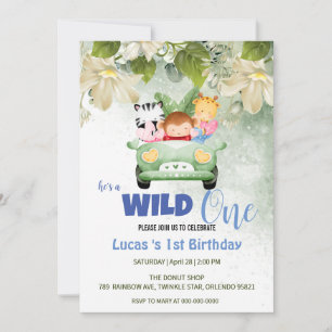 Invitación Salvaje lindo Un Safari Animal Amo Auto Primer Cum