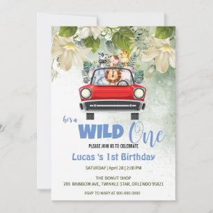 Invitación Salvaje lindo Un Safari Animal Amo Auto Primer Cum
