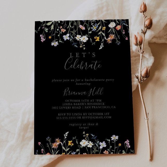 Invitación Salvaje multicolor negro floral celebremos la fies (Subido por el creador)