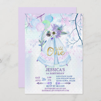 Invitación Salvaje primer cumpleaños Blue TeePee Boho