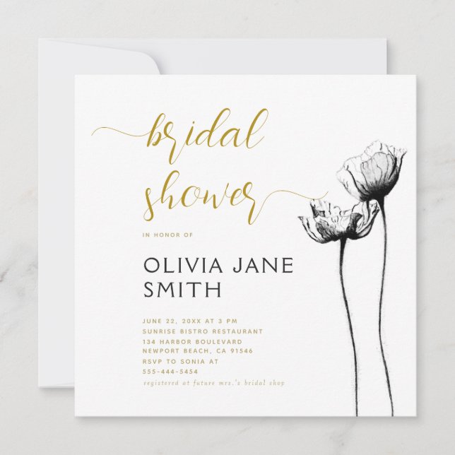 Invitación Salvaje Rustic Elegant Black Gold Bridal Shower (Anverso)