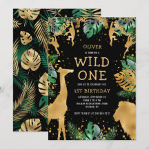Salvaje Safari 1er Cumpleaños Negro Verde Dorado
