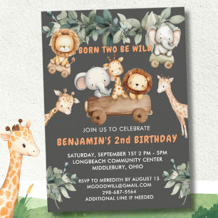 Invitación *Salvaje Safari de la Jungla de Dos años Fiesta de