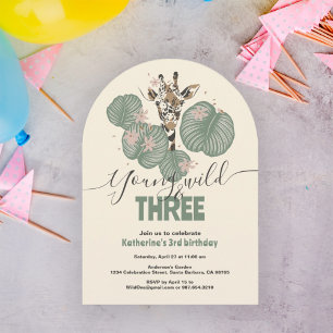 Invitación Salvaje Safari Giraffe Animal 3 Fiesta de cumpleañ