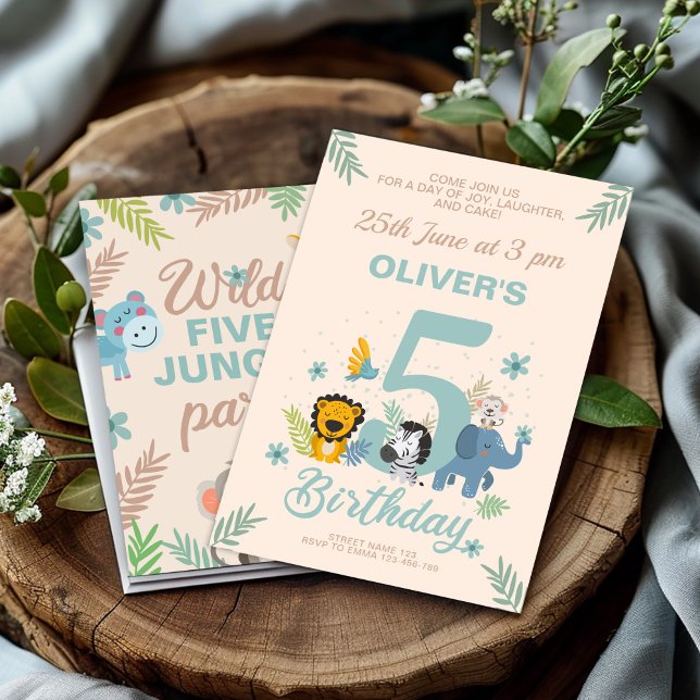 Invitación Salvaje Safari Pastel Quinto Cumpleaños (Subido por el creador)