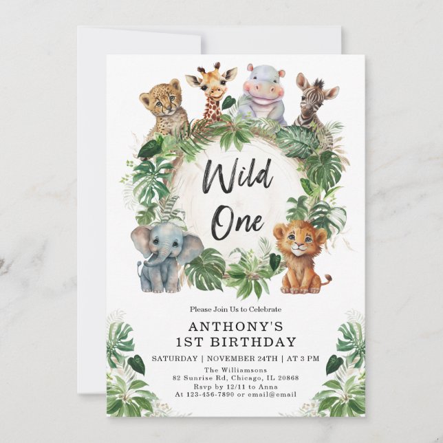 Invitación Salvaje salvaje de la selva tropical cute un prime (Anverso)