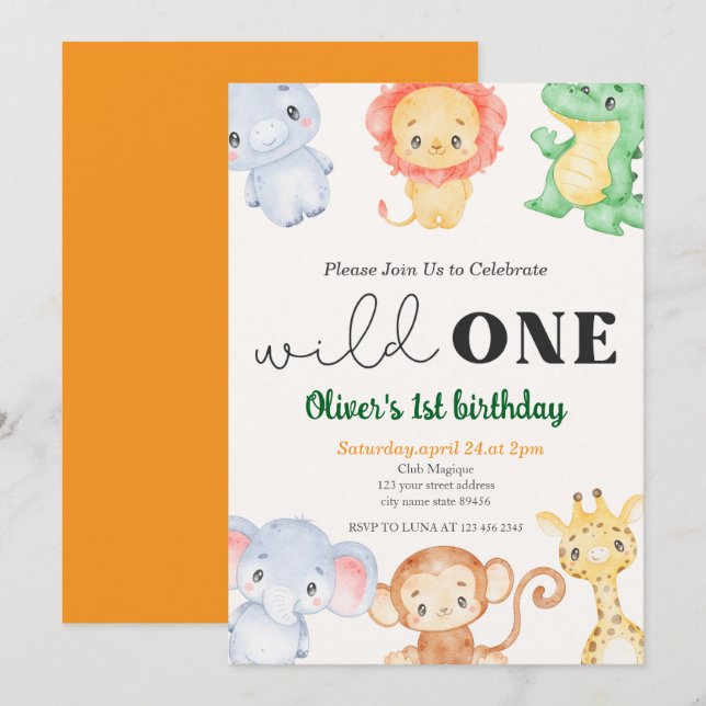 Invitación Salvaje salvaje de la selva tropical cute un prime (Anverso / Reverso)