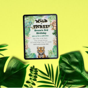 Invitación Salvaje & Tres, Cumpleaños Selva Acuarela