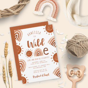 Invitación Salvaje Un arcoiris Boho Terracotta Primer cumplea
