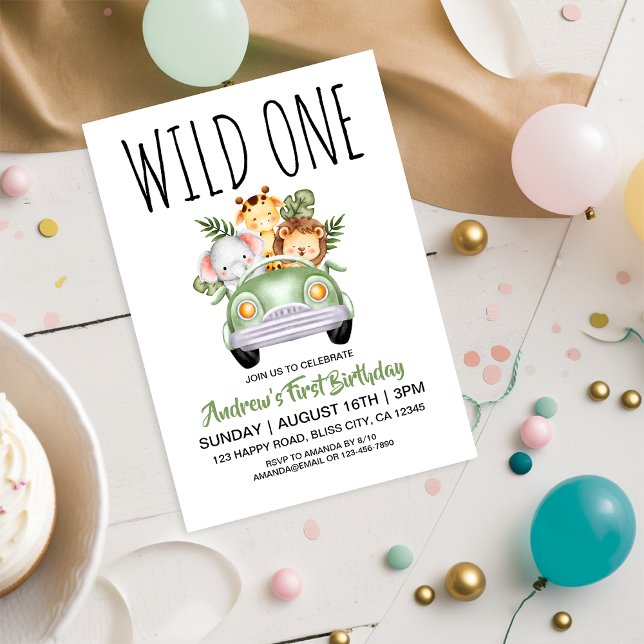 Invitación Salvaje Un Auto Safari Primer Cumpleaños (Subido por el creador)
