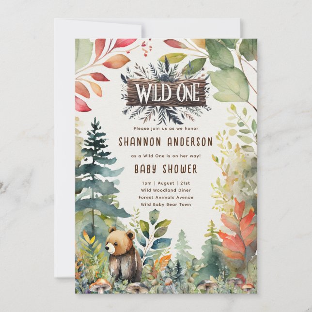 Invitación Salvaje Un Bebé Oso Animales De Woodland Rústico (Anverso)