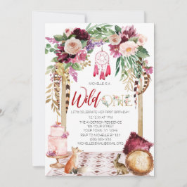 Invitación Salvaje Un Boho Dorado Rosado Dream Catcher Cumple