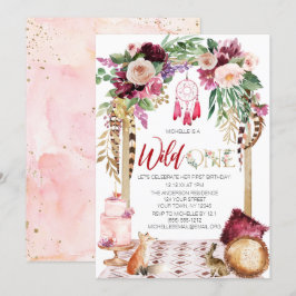 Invitación Salvaje Un Boho Dorado Rosado Dream Catcher Cumple