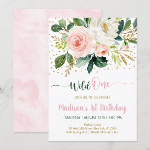 Invitación Salvaje Un Boho Floral Oro Rosado Cumpleaños