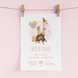 Invitación Salvaje Un Boho Giraffe Chica Primer Cumpleaños