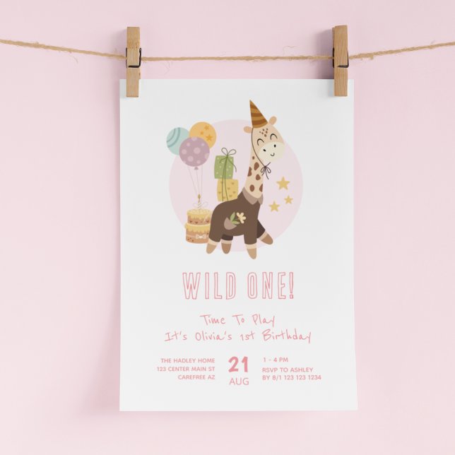 Invitación Salvaje Un Boho Giraffe Chica Primer Cumpleaños (Subido por el creador)