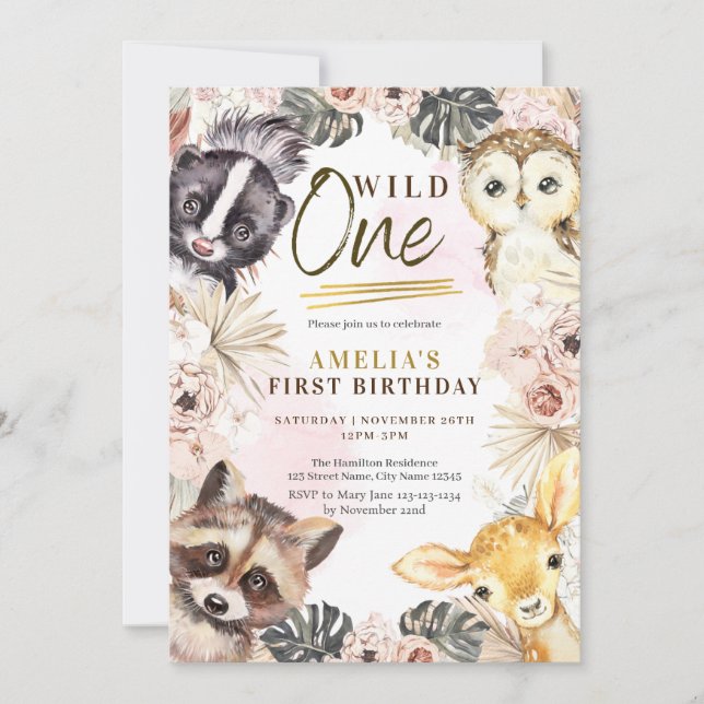 Invitación Salvaje Un Boho Woodland Primer cumpleaños (Anverso)