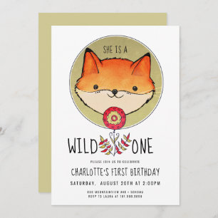 Invitación Salvaje Un Chica Fox Primer Cumpleaños