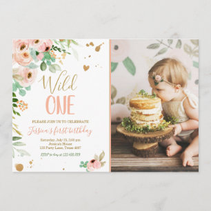 Invitación Salvaje un Chica Primer cumpleaños Invitar oro ros