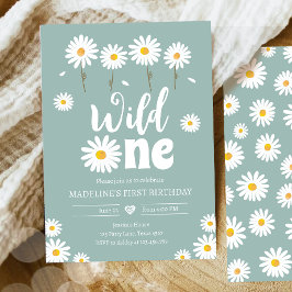 Invitación Salvaje Un Daisy Boho Dusty Blue Chica Primer cump