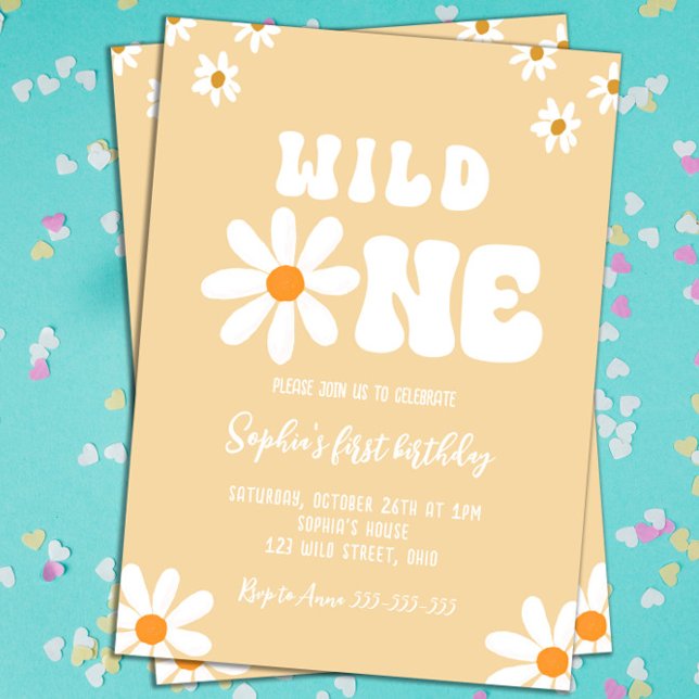 Invitación Salvaje Un Daisy Fiesta de Cumpleaños Boho Primer  (Wild One 1st Birthday Boho)