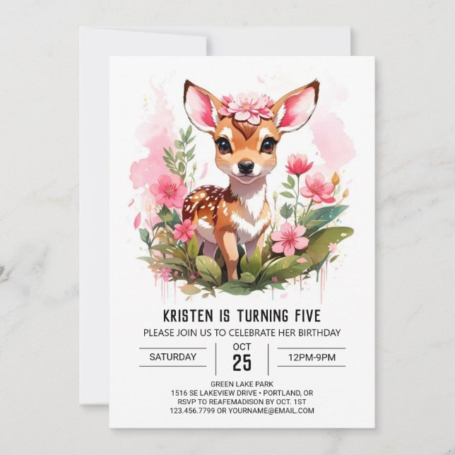 Invitación Salvaje Un Deer Aventura Chica Cumpleaños (Anverso)