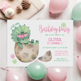 Invitación Salvaje Un Dinosaurio Triceratops Chica 1er cumple