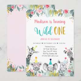 Invitación Salvaje Un Fiesta de Oro Rosa Cumpleaños Animal