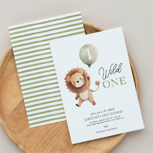 Invitación Salvaje Un León Primer Cumpleaños