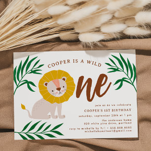 Invitación Salvaje Un León Selva Safari Primer Cumpleaños