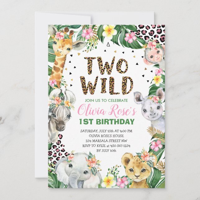 Invitación Salvaje Un Leopardo Imprimir Safari Primer Cumplea (Anverso)