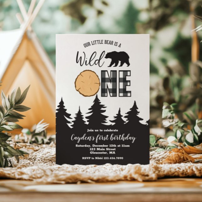 Invitación Salvaje Un Oso Búfalo Negro Jugado Primer Cumpleañ (Subido por el creador)