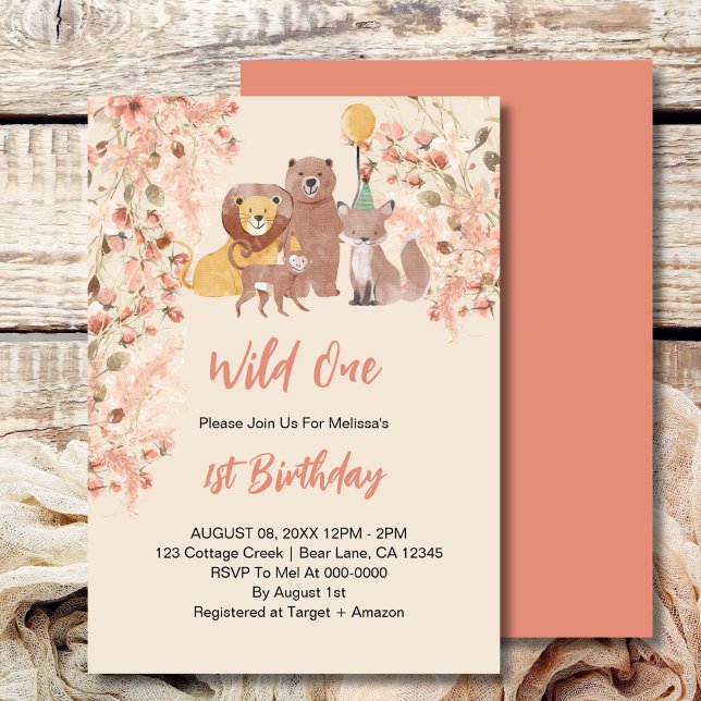 Invitación Salvaje Un Primer Cumpleaños Boho Safari Rubor Ros (Subido por el creador)