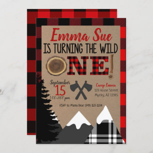 Invitación Salvaje Un Primer Cumpleaños Flannel Lumberjack Cu