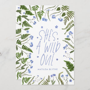 Invitación Salvaje un primer cumpleaños helecho floral azul b