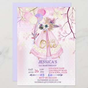 Invitación Salvaje Un Primer Cumpleaños TeePee Boho Grande