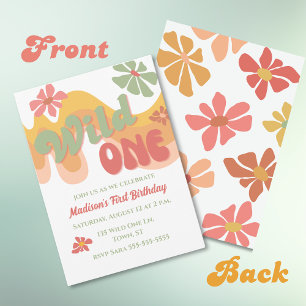 Invitación Salvaje Un Retro Arcoiris Daisy Primer Cumpleaños