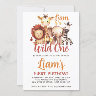 Invitación Salvaje Un Safari Animal Lion Giraffe Primer cumpl