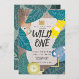 Invitación Salvaje Un Safari Animales Jungle Boy 1er cumpleañ