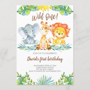 Invitación Salvaje un Safari de la Selva Niño Primer Cumpleañ
