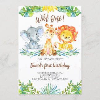 Invitación Salvaje un Safari de la Selva Niño Primer Cumpleañ