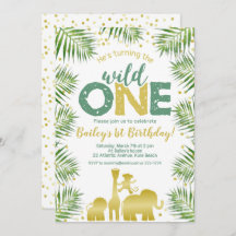 Salvaje Un Safari de Oro Verde Animales 1er cumple