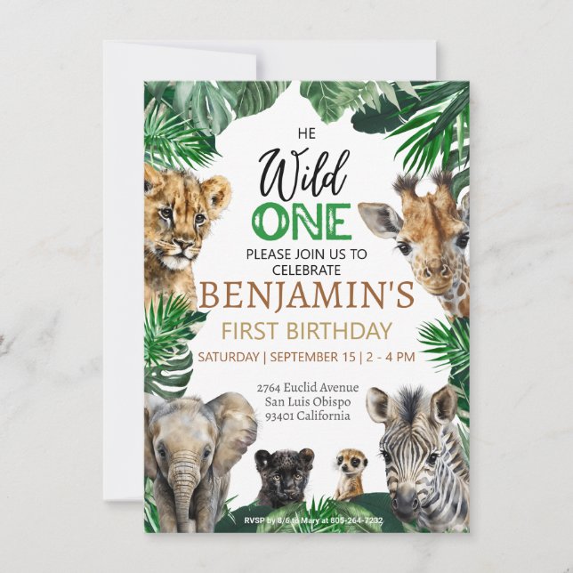 Invitación Salvaje un Safari de primer cumpleaños (Anverso)