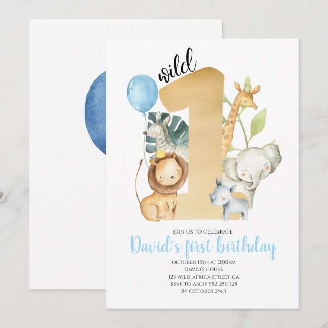 Invitación Salvaje Un Safari Jungle Animales Oro Verde Cute (Anverso / Reverso)