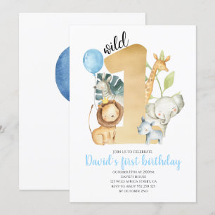 Invitación Salvaje Un Safari Jungle Animales Oro Verde Cute