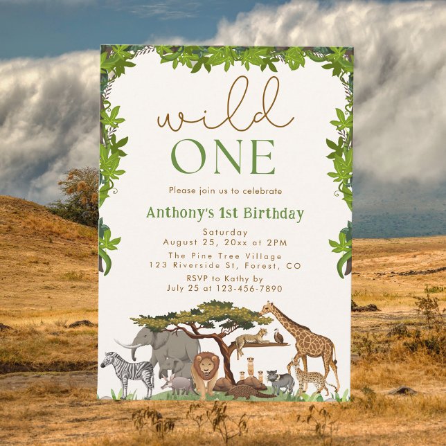 Invitación Salvaje Un Safari Jungle Boy Primer cumpleaños (Subido por el creador)