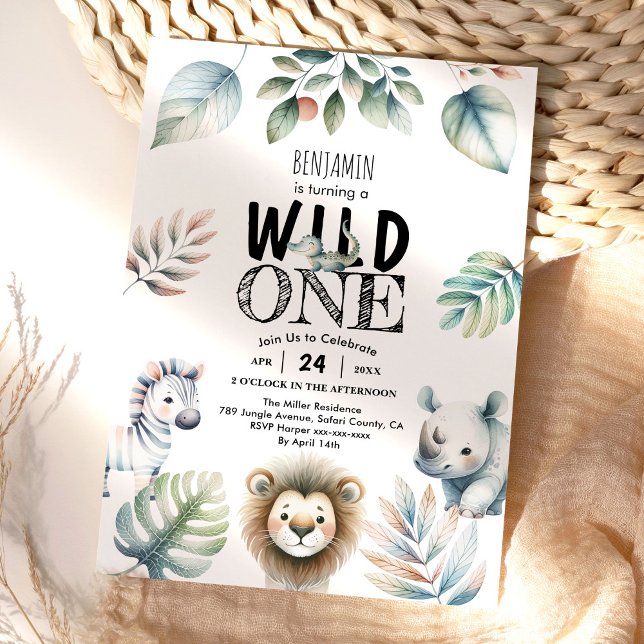 Invitación Salvaje Un Safari Niño Primer Cumpleaños (Subido por el creador)