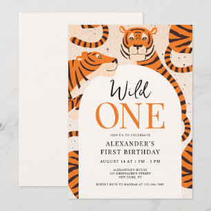 Invitación Salvaje Un Tigre Safari Primer Fiesta de Cumpleaño